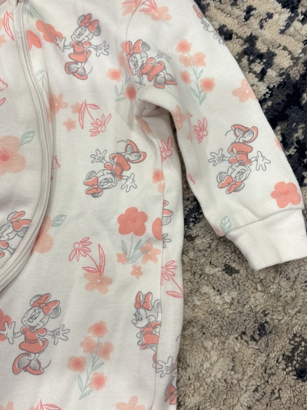 Disney Cream One-Piece Footie with Pink Floral Minnie Print - Picture 3 of 4